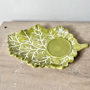 Vintage MWW Market Green Leaf Ceramic Relish Dish Spoon Rest‎ 9.25" x 6"